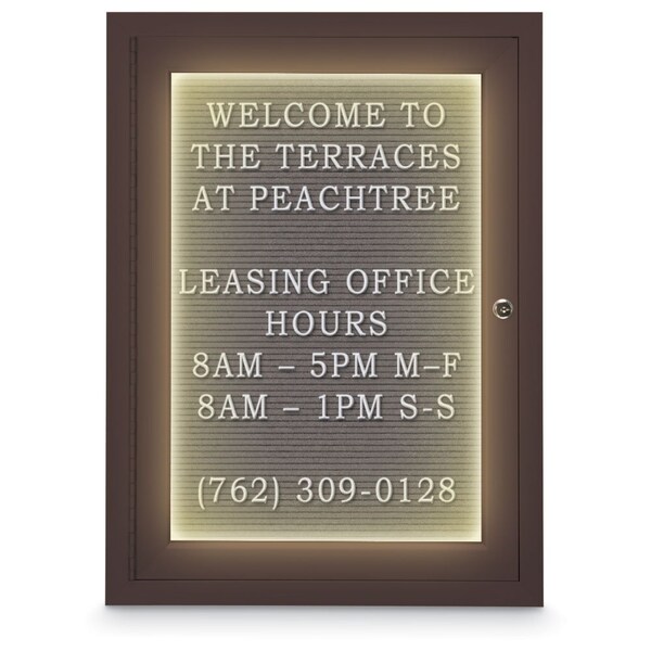 18"x24" 1-Door Enclosed Outdoor Letterboard, Header, Grey Felt/Bronze